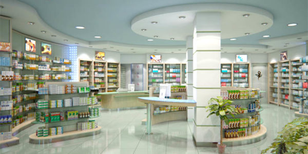 Modern Pharmacy interior design to sell more, shelves and fit-outs